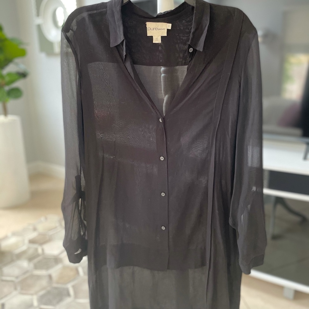 PURE DKNY Black Sheer Tunic Blouse good condition